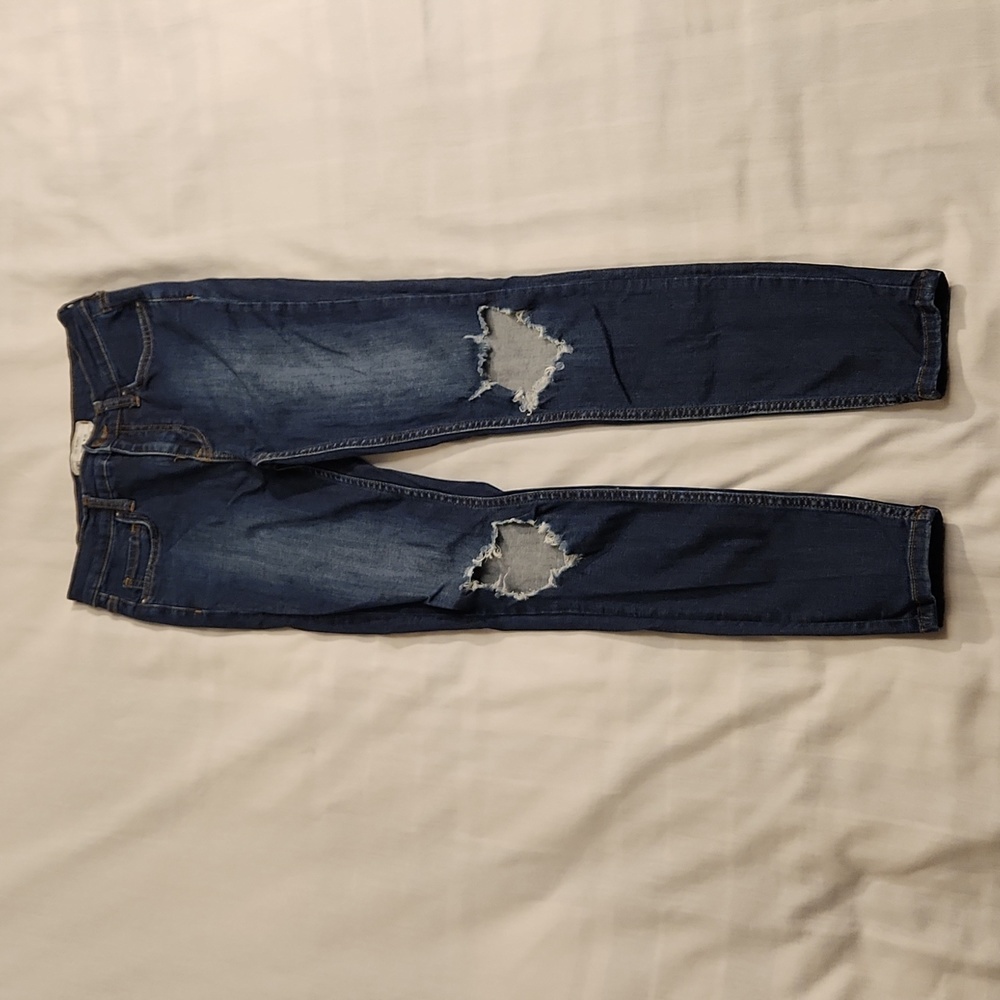Free People jeans Skinny ankle distressed women's size 26 dark wash blue